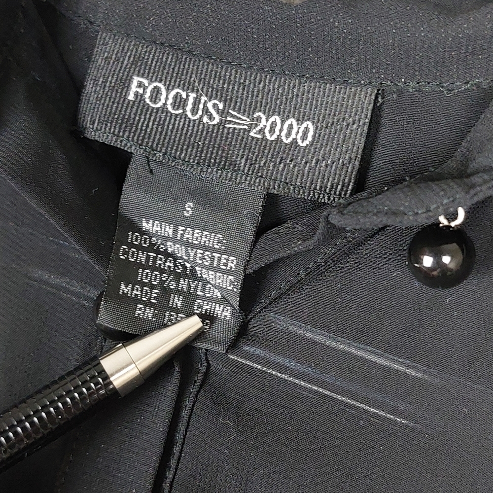 FOCUS 2000 WOMENS BLACK SHEER LACE PANEL BUTTON FRONT WHIMSYGOTH SHIRT SZ SMALL - Picture 8 of 9